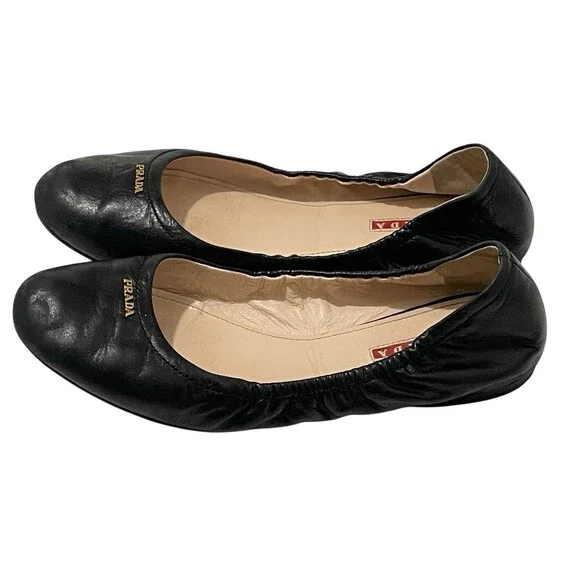Prada Black Ballet Flats Size Women’s 38.5 / US 8 High End Comfort - Picture 5 of 8
